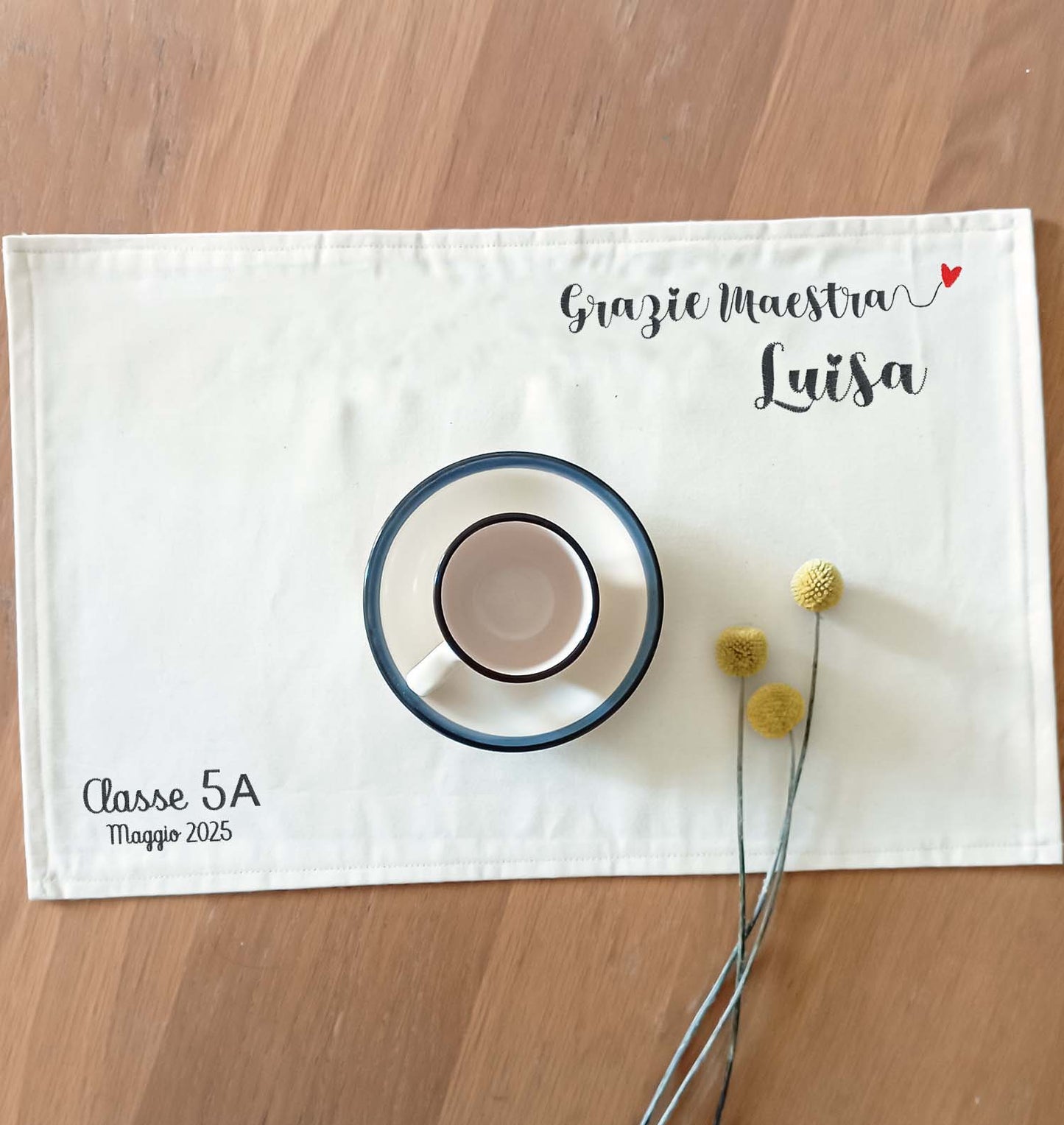Tovaglietta per la colazione personalizzabile in cotone, idea regalo per le maestre