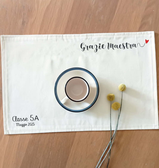 Tovaglietta per la colazione personalizzabile in cotone, idea regalo per le maestre
